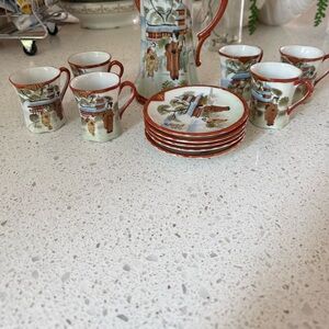 Elegant Porcelain Tea Set with Oriental Design